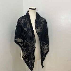 Morgan Taylor Triangle Black Floral Shawl Scarf Vintage 73”x 44”x 44” ITALY